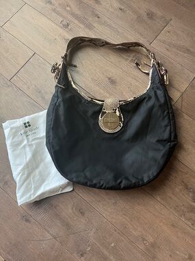 kate spade Black Nylon Hobo with Snakeskin-Print Trim